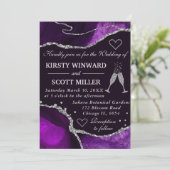 Paarse en zilveren glitter Agate Marble Wedding Kaart (Staand voorkant)