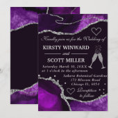 Paarse en zilveren glitter Agate Marble Wedding Kaart (Voorkant / Achterkant)