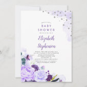 Paarse en zilveren Glitter Bloemen Baby shower Kaart (Voorkant)