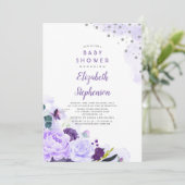 Paarse en zilveren Glitter Bloemen Baby shower Kaart (Staand voorkant)
