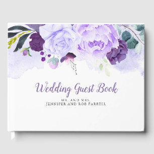 Paarse en zilveren glitter bloemenbruiloft gastenboek
