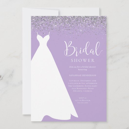 Paarse en Zilveren Glitter Bridal Shower Kaart (Voorkant)