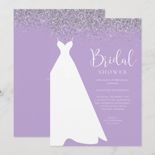 Paarse en Zilveren Glitter Bridal Shower Kaart (Voorkant / Achterkant)