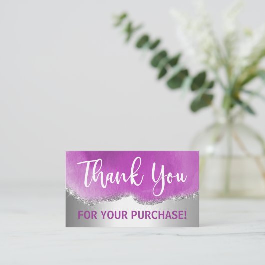 Paarse en Zilveren Glitter Dank u Visitekaartje (Staand voorkant)