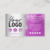 Paarse en Zilveren Glitter Dank u Visitekaartje (Achterkant)