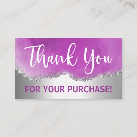 Paarse en Zilveren Glitter Dank u Visitekaartje (Voorkant)