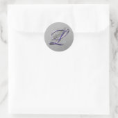 Paarse en Zilveren Glitter Fancy Script Monogram L Ronde Sticker (Tas)