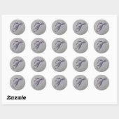 Paarse en Zilveren Glitter Fancy Script Monogram T Ronde Sticker (Vel)