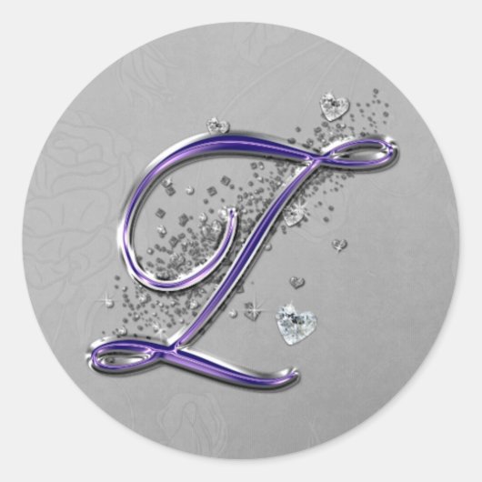 Paarse en Zilveren Glitter Fancy Script Monogram Z Ronde Sticker (Voorkant)