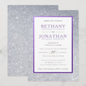 Paarse en zilveren glitter huwelijksuitnodiging kaart (Voorkant / Achterkant)