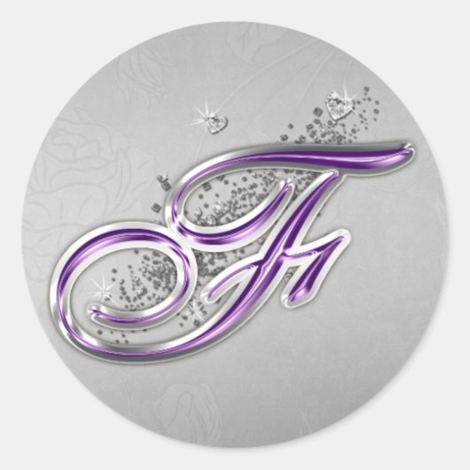 Paarse en Zilveren Glitter Monogram F Sticker (Voorkant)