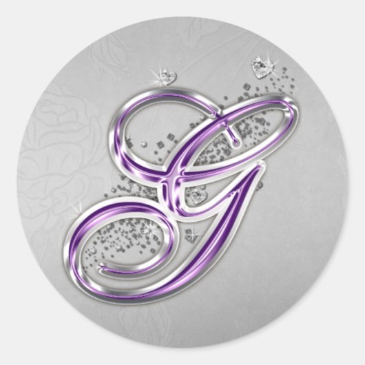 Paarse en Zilveren Glitter Monogram G Sticker (Voorkant)
