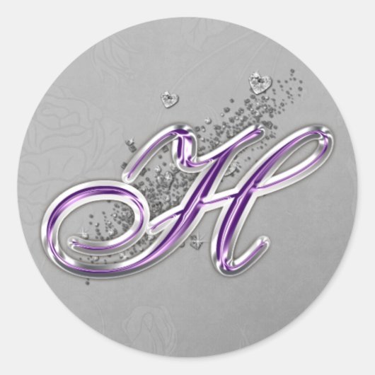 Paarse en Zilveren Glitter Monogram H Sticker (Voorkant)