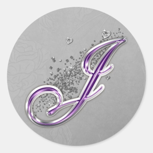 Paarse en Zilveren Glitter Monogram J Sticker (Voorkant)