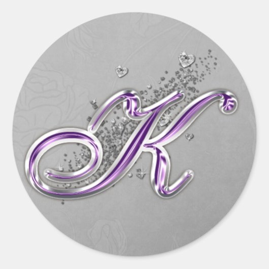 Paarse en Zilveren Glitter Monogram K Sticker (Voorkant)