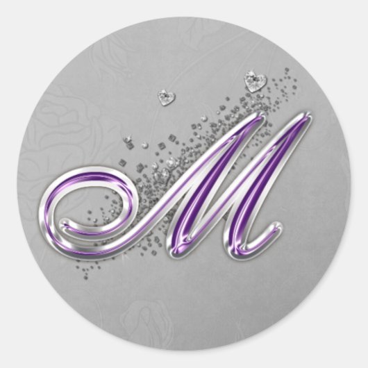 Paarse en Zilveren Glitter Monogram M Sticker (Voorkant)