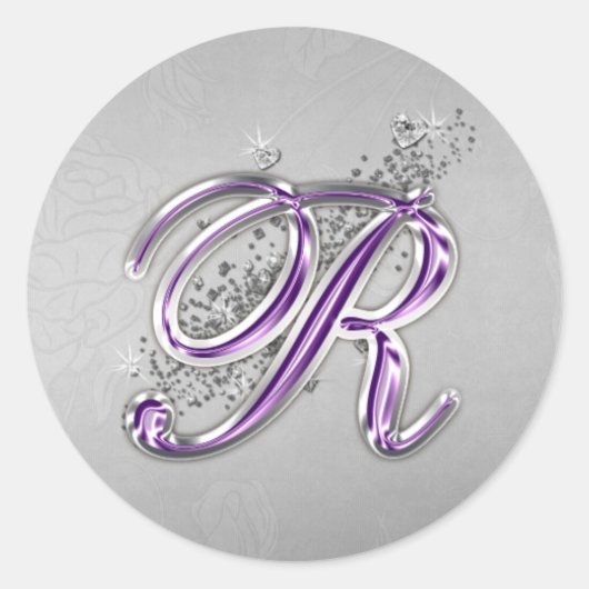 Paarse en zilveren Glitter Monogram R Sticker (Voorkant)