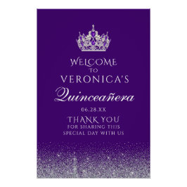 Paarse en Zilveren Glitter Quinceanera Welkomsttek Perfect Poster