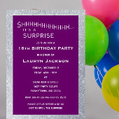 Paarse en zilveren Glitter Surprise Party Verjaard Kaart