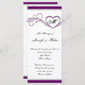 Paarse en zilveren hart monogram bruiloft programm programmakaart (Voorkant / Achterkant)