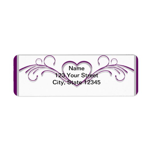 Paarse en Zilveren Hart Scroll Etiket (Voorkant)