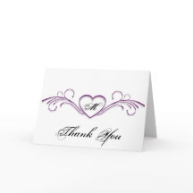 Paarse en Zilveren Hart Scroll Monogram Dank U