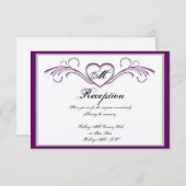 Paarse en zilveren Hart Scroll Monogram Ontvangst Kaart (Voorkant / Achterkant)