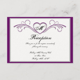 Paarse en zilveren Hart Scroll Monogram Ontvangst Kaart