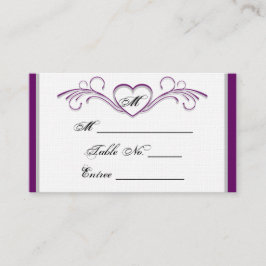 Paarse en Zilveren Hart Scroll Monogram Plaats Kaa Plaatskaartje