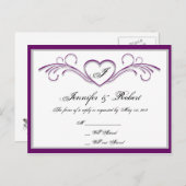 Paarse en zilveren Hart Scroll Monogram RSVP Uitnodiging Briefkaart (Voorkant / Achterkant)