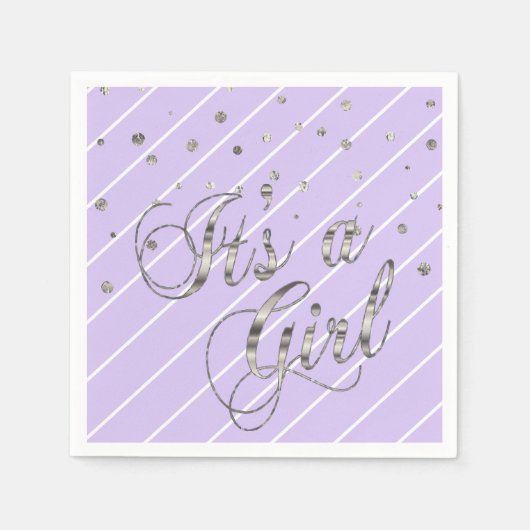 Paarse en zilveren - Het is een meisje Servetten (Voorkant)