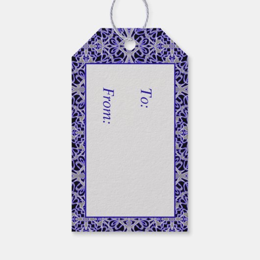 Paarse en zilveren kanten patroon cadeaulabel (Achterkant)