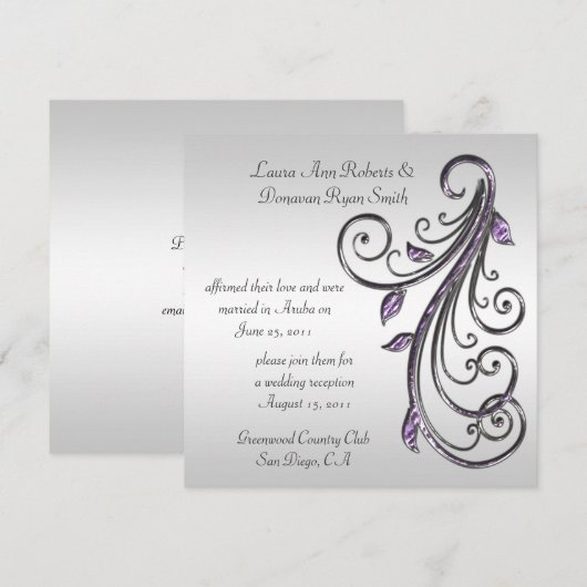 Paarse en zilveren kronkels op een zilveren achter kaart (Voorkant / Achterkant)