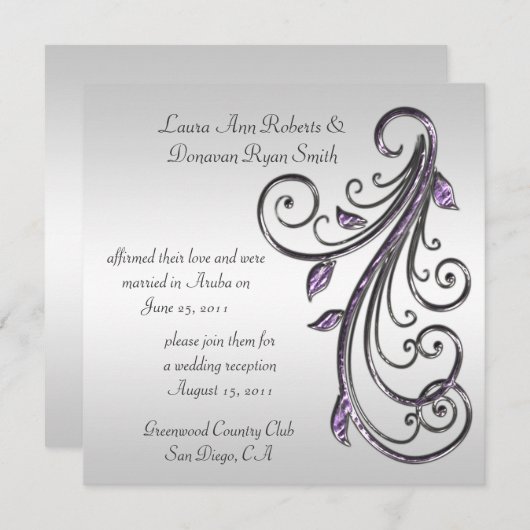 Paarse en zilveren kronkels op zilveren achtergron kaart (Voorkant / Achterkant)