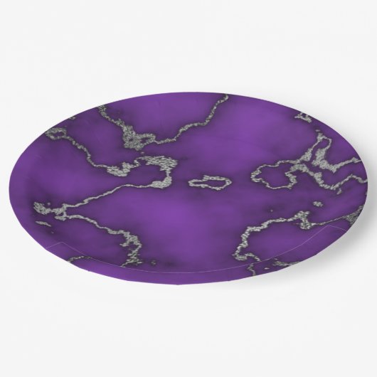 Paarse en zilveren marmer papieren bordje (Gekanteld)