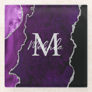 Paarse en zilveren marmeren agaat glazen onderzetter