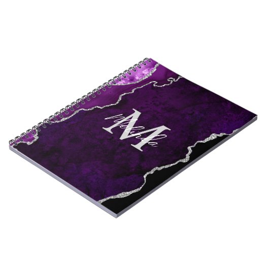 Paarse en zilveren marmeren agaat notitieboek (Linkerzijde)