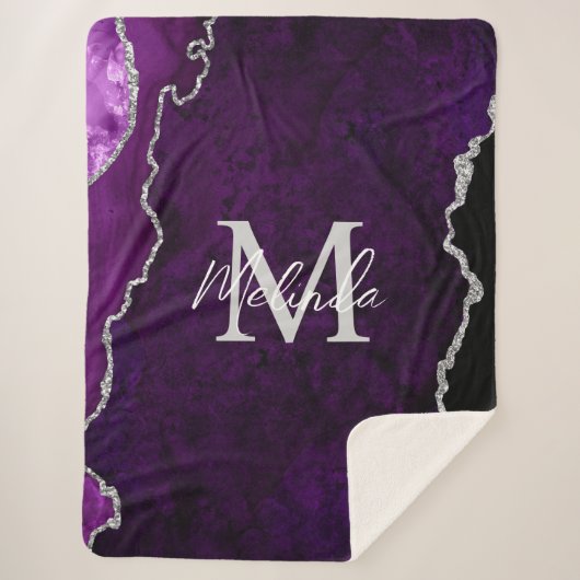 Paarse en zilveren marmeren agaat sherpa deken (Voorkant)