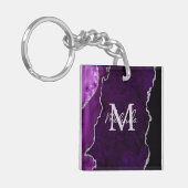 Paarse en zilveren marmeren agaat sleutelhanger (Voorkant Links)