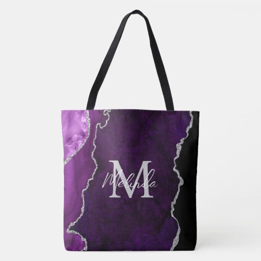 Paarse en zilveren marmeren agaat tote bag (Voorkant)