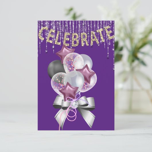 Paarse en Zilveren met een ballonmeisje Kaart (Staand voorkant)