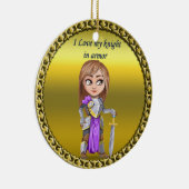 Paarse en zilveren nacht in haar harnas en zwaard keramisch ornament (Rechts)