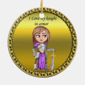 Paarse en zilveren nacht in haar harnas en zwaard keramisch ornament (Achterkant)