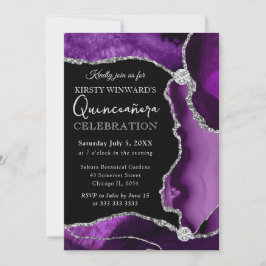 Paarse en zilveren nep glitters agaat Quinceanera Kaart