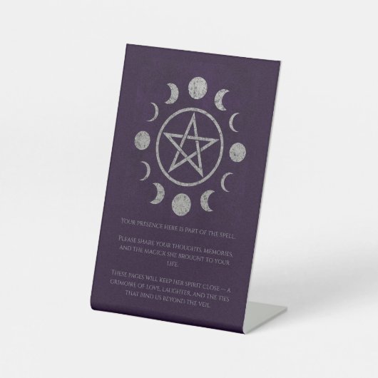 Paarse en zilveren Pentacle begrafenis Reclamebord Met Voetstuk (Voorkant)
