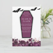 Paarse en zilveren pony Coffin Bats Wedding Invit Kaart (Staand voorkant)