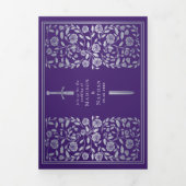 Paarse en zilveren Royal Medieval Sword Wedding Drieluik Uitnodiging (Cover)