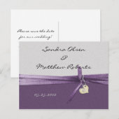 Paarse en zilveren save the date aankondigingskaart (Voorkant / Achterkant)