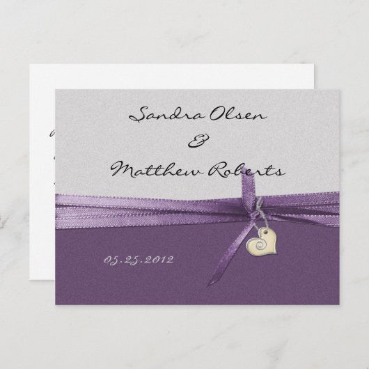 Paarse en zilveren save the date aankondigingskaart (Voorkant / Achterkant)