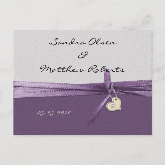 Paarse en zilveren save the date aankondigingskaart (Voorkant)